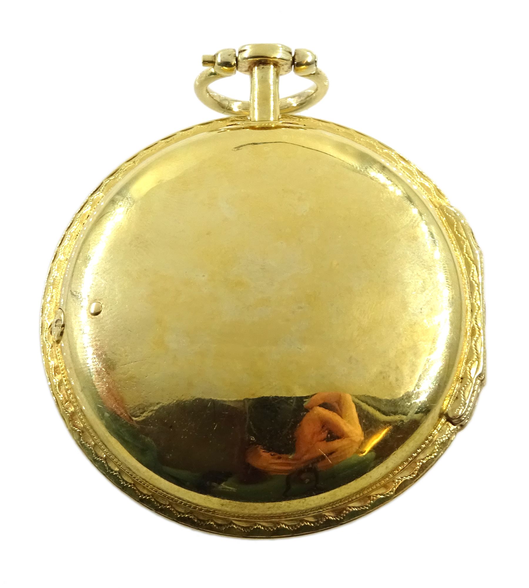 19th century silver-gilt pair cased verge fusee pocket watch for the Turkish market by Edward Prior (London 1800-1868), No. 43339, tulip pillars, pierced and engraved balance cock decorated with a classical urn, white enamel dial with Turkish numerals, beetle and poker hands and bull's eye glass