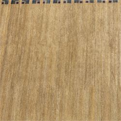 Rugs by Design - ‘Silk Stone’ Nepalese thick pile wool rug, with plain textured camel ground and geometric border detail in blue, grey and dark tones to two sides