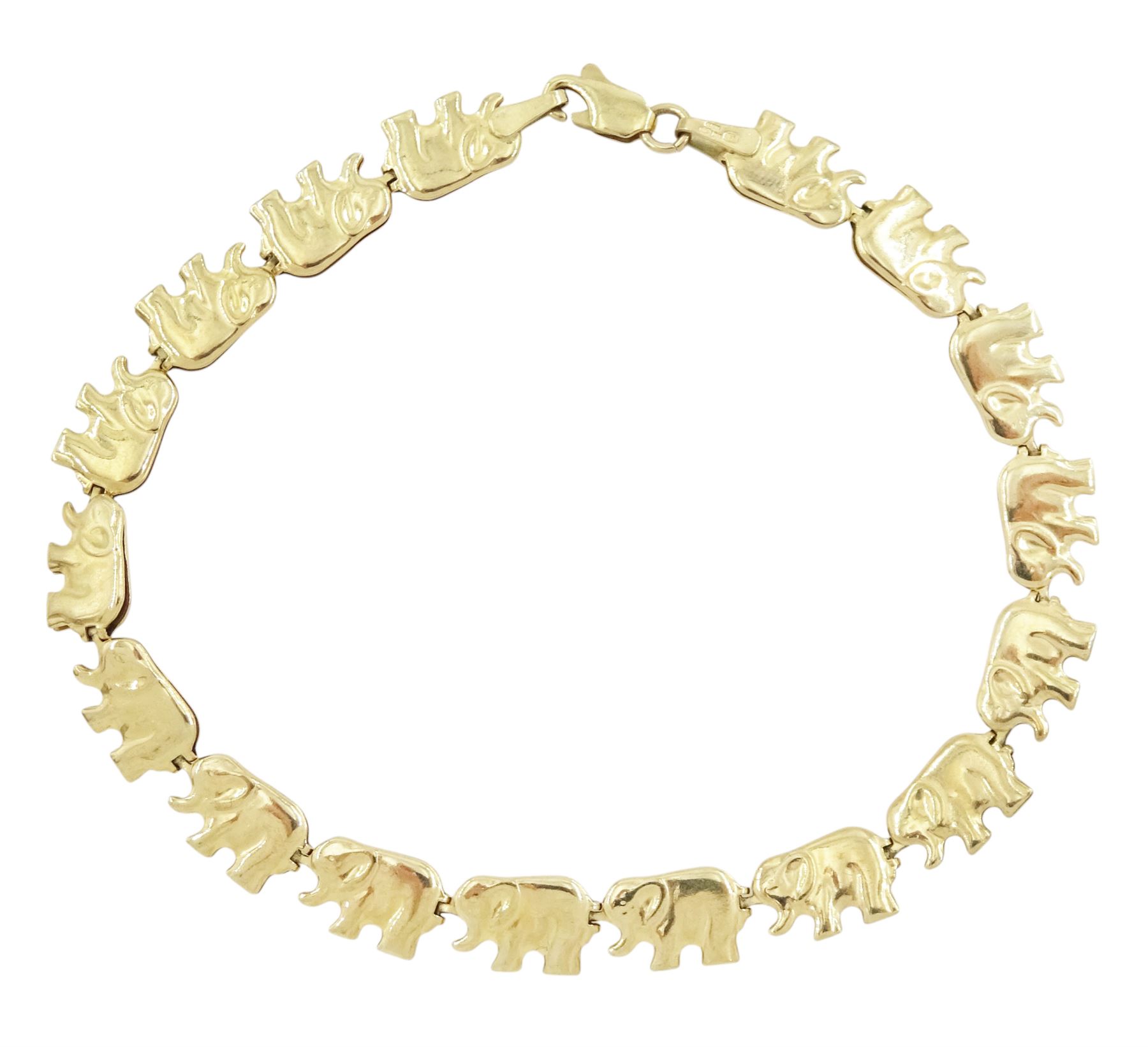 9ct gold elephant link bracelet, hallmarked