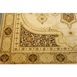  Louis De Poortere Mossoul Persian style green ground rug, central medallion, floral repeating border, 250cm x 350cm  