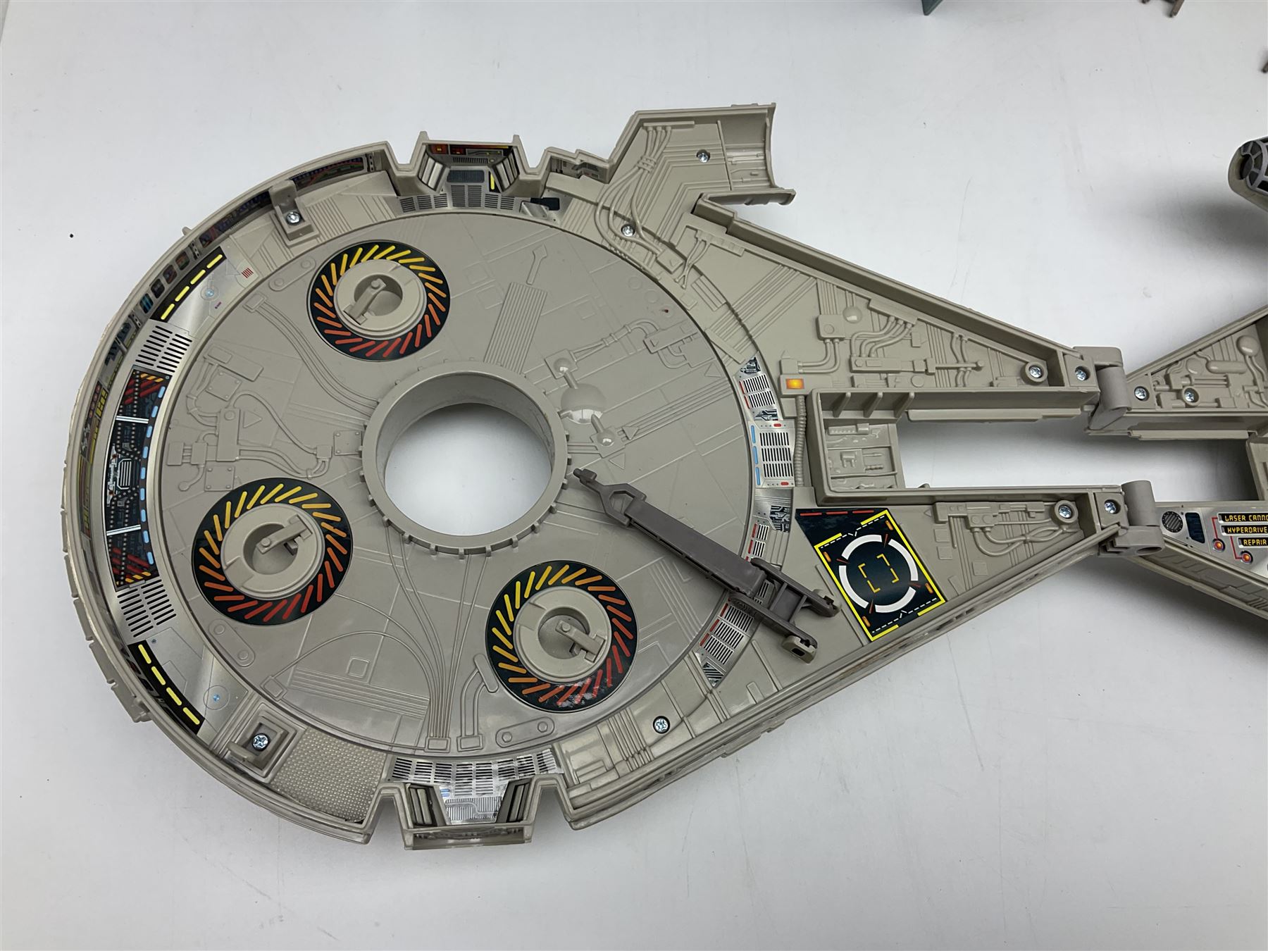 Star Wars - four space/land vehicles comprising Millenium Falcon with hinged top and figures; TIE Fighter; X-Wing Fighter with pilot; and AT-ST 'Chicken Walker' transporter; all unboxed (4)