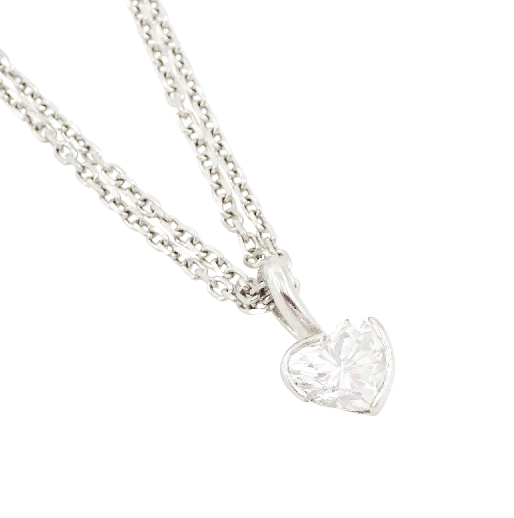 Boodles platinum diamond pendant necklace, single heart cut diamond of approx 0.40 carat, on a double trace link chain necklace, with an 18ct gold Boodles tag
