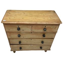 Victorian pine chest, fitted with two short and three long drawers, turned feet