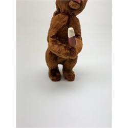 'Meabeab' Russian clockwork plush covered bear c1950s depicted standing with open mouth holding an ice lolly H9