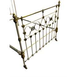 Victorian brass and iron 4' 6'' double bedstead with Kilim canopy and bedspread