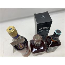 Jack Daniels, single barrel Tennessee whisky, 700ml, 45% vol, Jack Daniels, Tennessee whiskey master distiller series No.4, 700ml, 43% vol, and Courvoisier VSOP cognac, 70cl, 40% vol (3)