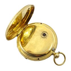 Victorian 18ct gold open face English lever fusee ladies pocket watch, No. 24130, gilt dial with Roman numerals, case by Michael Klean & Co, London 1867