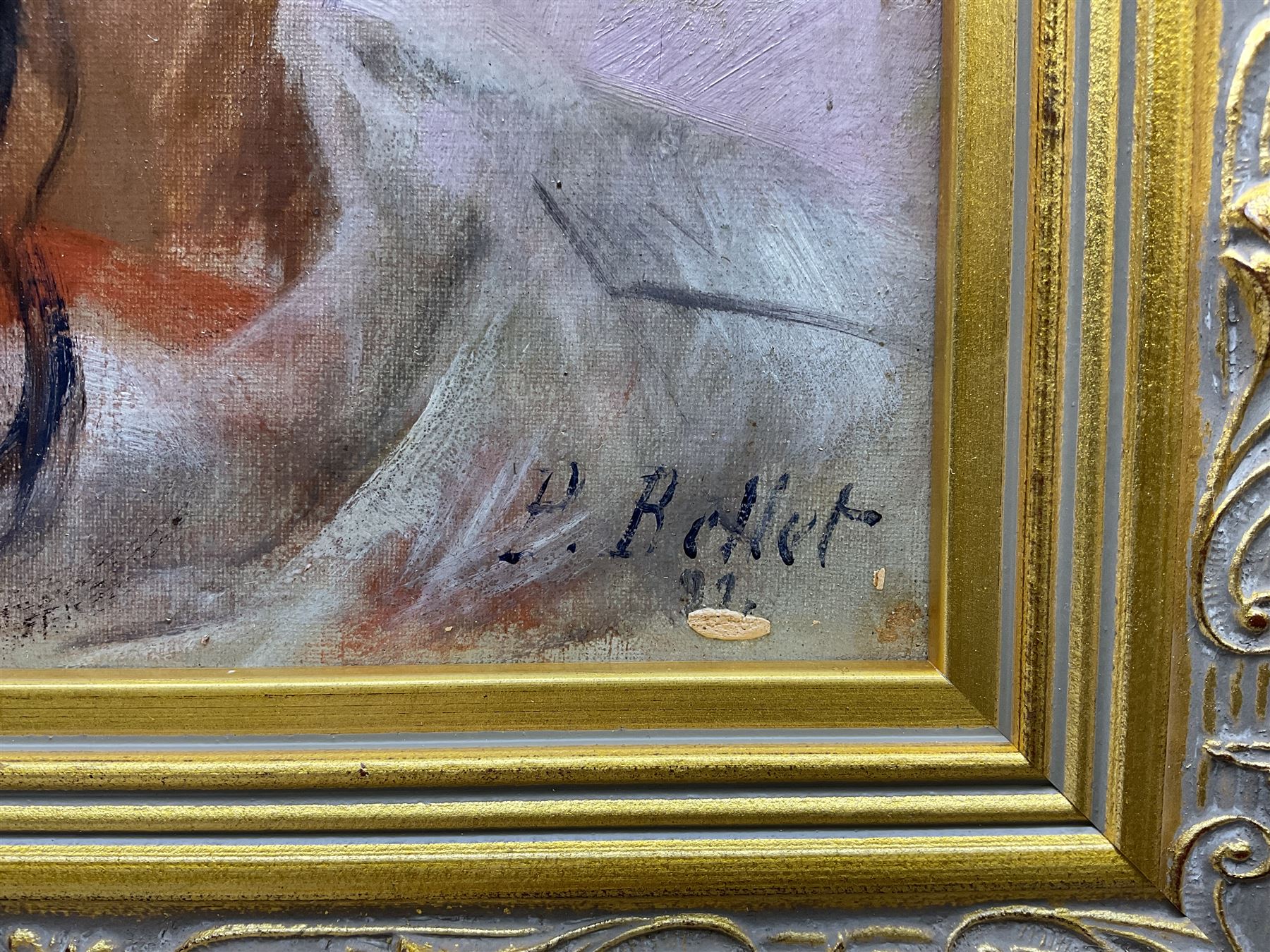 Pierre Auguste Bellet (Romanian/French 1865-1924): Young Lady with Headscarf, oil on canvas signed and indistinctly dated 23cm x 19cm