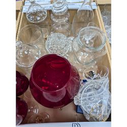 Large collection of glassware, including two ship decanters, Edinburgh crystal, Royal Doulton, red glass, etc in six boxes 