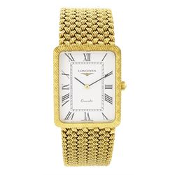 Longines gentleman's 9ct gold quartz wristwatch, Cal. 960.2, white dial with Roman numeral...