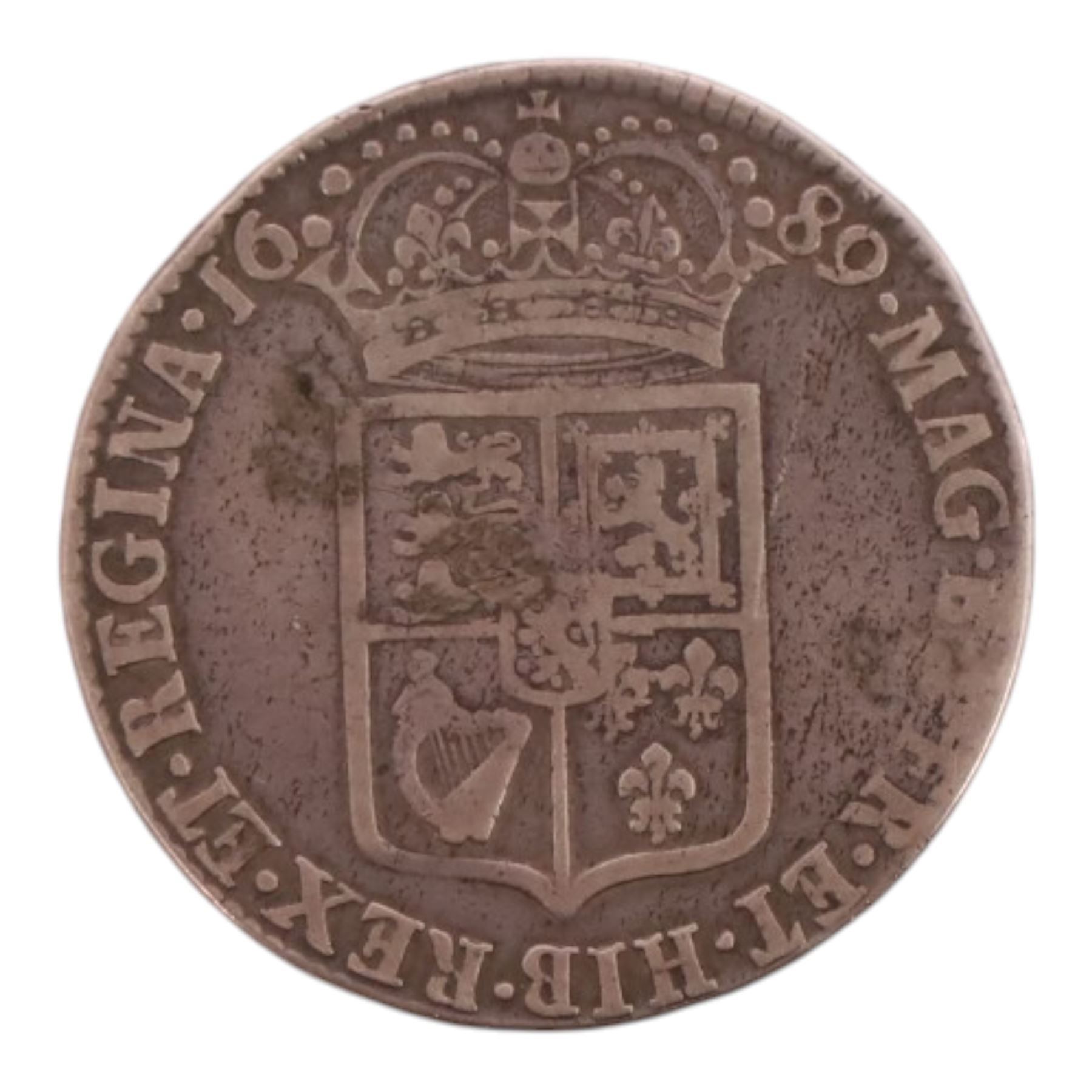 William and Mary 1689 silver half crown coin