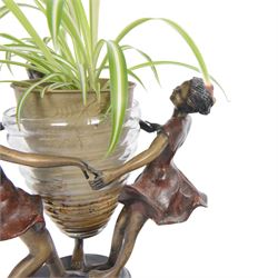 After Edouard Louis Collet: Circle of Three, bronze and glass centrepiece, H22cm