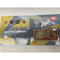 Coins and sets, including Great Britain and Northern Ireland 1970 proof coin collection in card folder, Queen Elizabeth II 2021 'Through the Looking Glass' five pounds, 2021 'Winnie the Pooh' fifty pence, Queen Victoria 1887 halfcrown, King George V 1914 halfcrown, commemorative coins, The Royal Mint Solomon Islands 2003 twenty-five dollars silver proof coin cased with certificate, 9ct gold half sovereign mount etc