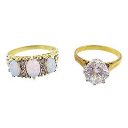 Collection of silver and silver-gilt jewellery including opal link bracelet, pair of opal stud earrings, stone set ring, opal ring cubic zirconia ring, all stamped