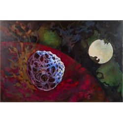 Kenneth Cozens (British 1920-2000): 'Genisis' and 'Red Planet', set of two oils on canvas signed and dated 1979, titled verso max 70cm x 91cm (2)