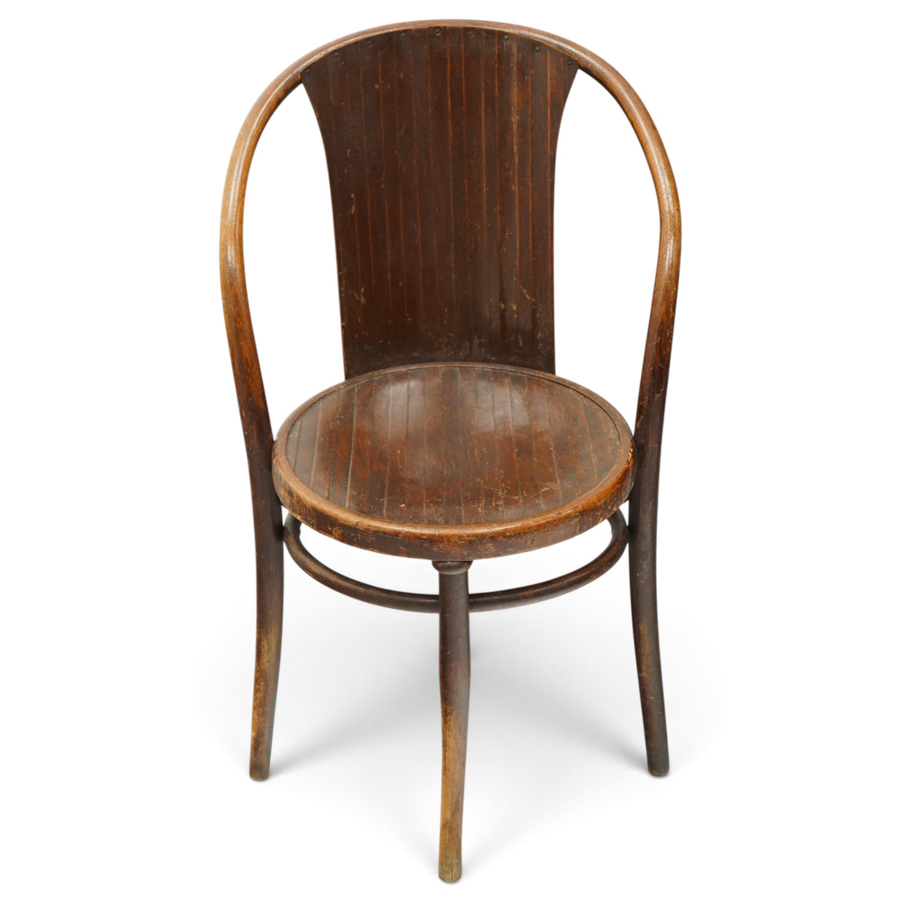 Fischel - Set of six early 20th century Czech Republic bentwood bistro chairs, with continuous hoop back, circular seat on tapering supports united by a stretcher