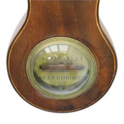 Jerome Vassalli of Scarborough - 19th century mahogany wheel barometer, the swan neck pediment above a hygrometer, thermometer, convex mirror and silvered barometer dial, with spirit level below, H  7cm
