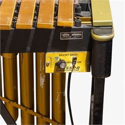 Musser M55 Pro-Vibe vibraphone, serial no. B01228, with gold-finished aluminium bars, motorised resonators, sustain pedal and folding frame, with transformer, in black mushroom covers