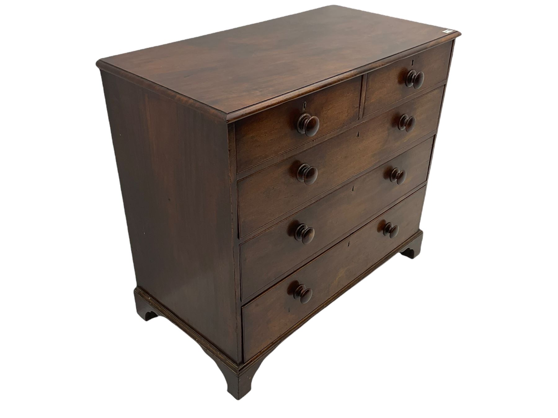 Georgian mahogany chest, fitted with two short and three long mahogany lined drawers, bracket feet