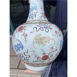 Chinese Qing Dynasty famille rose baluster vase decorated with bats, peaches etc with Tongzhi marks H40cm