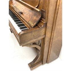 Steinway & Sons - late 19th century figured walnut upright piano, iron framed and overstrung, model no. 56174 circa. 1886, W154cm, H137cm, D70cm, together with a quantity of sheet music