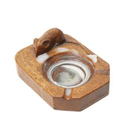 Mouseman - Oak ashtray of rectangular form with canted corners with carved mouse signature...