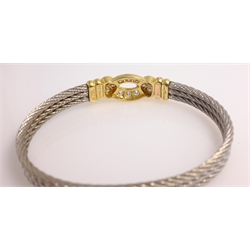  Fred Paris diamond set 18ct gold and stainless steel rope twist bracelet, stamped 750   