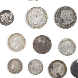 Collection of George III and later silver coinage including George III 1816 and 1818 silver shilling, Frederick II the Great 1765 six-Groschen, Catherine II 1768 Grivennik coin and others (19)