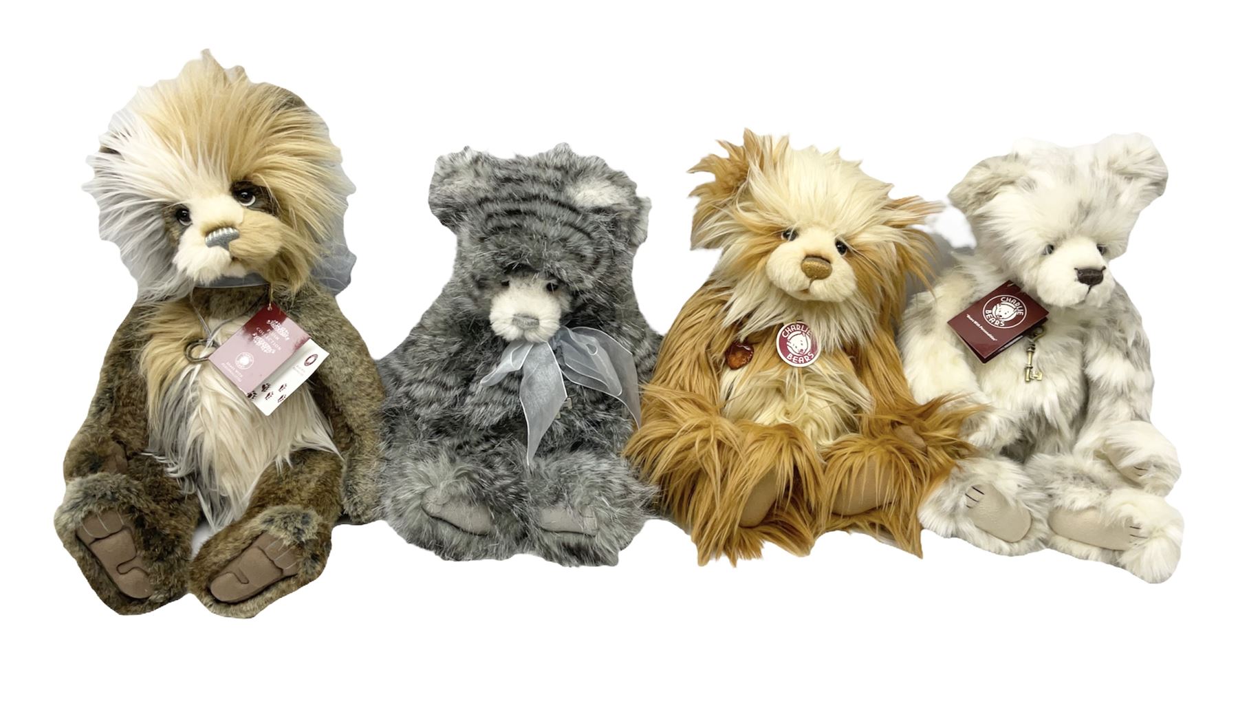 Four Charlie Bears, comprising Christine CB181832B, Marshmallow CB161616, and Savoury Pudding CB625096, each designed by Isabelle Lee, each with tags, plus one example CB151535B lacking tag 