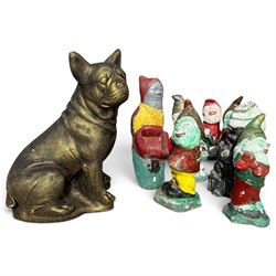 Bronzed composition figure of a seated French bulldog, together with a collection of vinta...