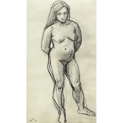 Anne Isabella Brooke (British 1916-2002): Female Nude Life Study, pencil dated April 22nd '77, 35cm x 20cm
Notes: painter and teacher born at South Crosland, Yorkshire principally known for her landscape oils. She attended Chelsea School of Art 1937-39, Huddersfield School of Art 1939-41 and London University. Lived in Harrogate