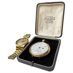 Bulova Accutron gold-plated wristwatch and a Ingersoll gold-plated lever pocket watch, boxed with papers