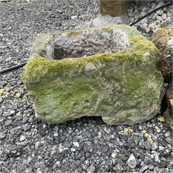 Small circular stone mortar, small stone wheel and a square stone trough - THIS LOT IS TO BE COLLECTED BY APPOINTMENT FROM DUGGLEBY STORAGE, GREAT HILL, EASTFIELD, SCARBOROUGH, YO11 3TX