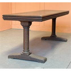 Late 19th century oak refectory table, the rectangular top with chamfered edge above a moulded frieze, raised on columnar supports above splayed base. H81cm, 213cm x 72cm.  - COLLECTION BY APPOINTMENT FROM: The White House, Thirsk Road, Easingwold, York, YO61 3NF - CALL 01723 507111 TO ARRANGE