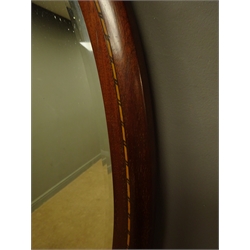  Early 20th century oval inlaid mahogany bevel edge mirror, 58cm x 83cm  