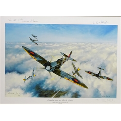  'Combat over the Pas de Calais - Johnnie Johnson's Spitfire Vb, 21st September 1941', limited edition colour print No.494/500 after Simon Smith (British 1960-) signed by the artist and Johnnie Johnson 41cm x 57cm  