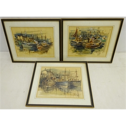  Fishing Boats in Whitby Harbour, three watercolours signed by Roger Murray (British Contemporary) 17cm x 22cm (3)  