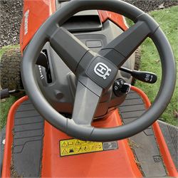 Husqvarna TS138 petrol garden tractor with Husqvarna T275 trailer with metal fuel canister and sack barrow - THIS LOT IS TO BE COLLECTED BY APPOINTMENT FROM DUGGLEBY STORAGE, GREAT HILL, EASTFIELD, SCARBOROUGH, YO11 3TX
