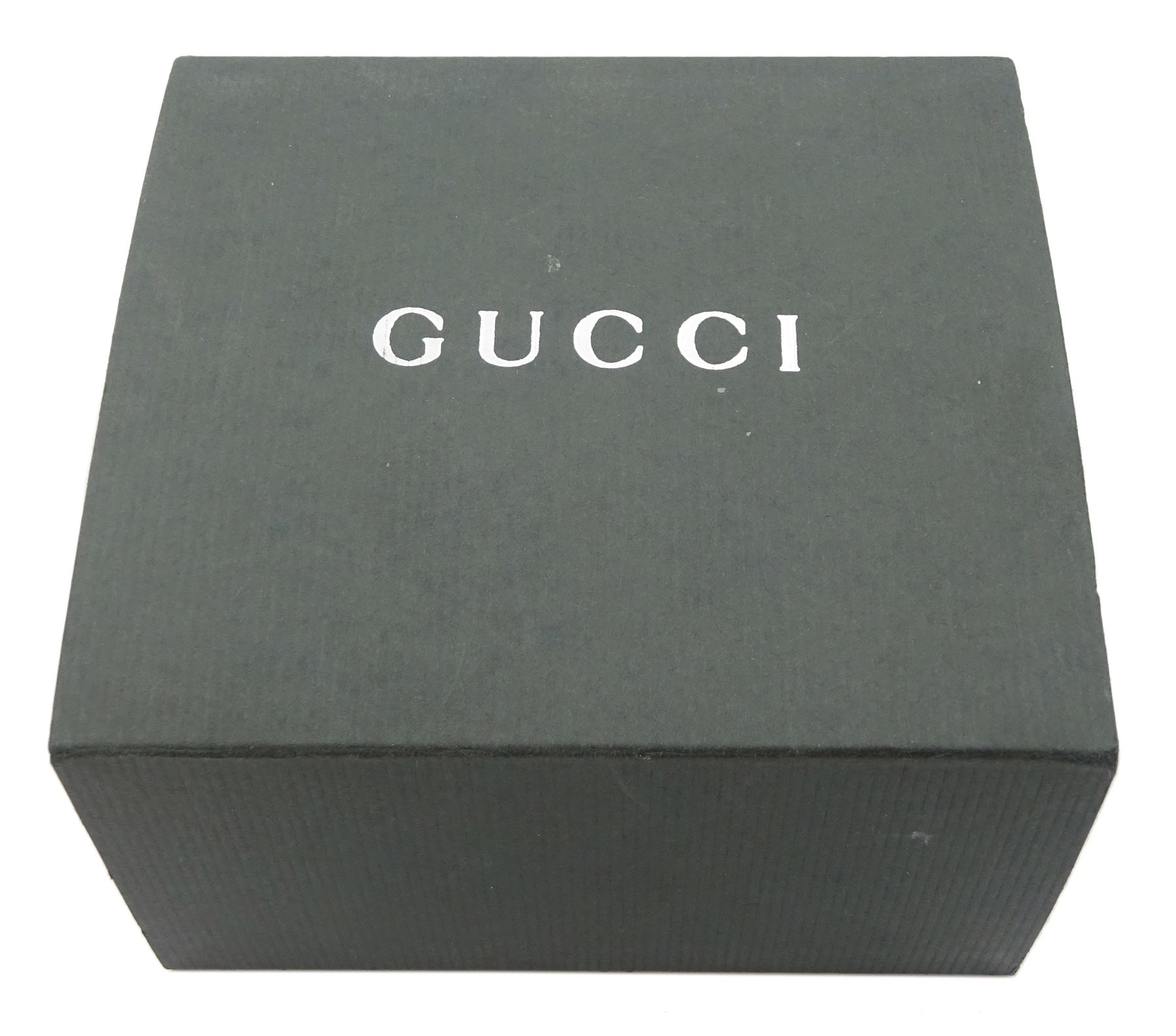 Gucci stainless steel quartz wristwatch model No. 7900 L, on leather strap, boxed with papers and receipt dated 2001