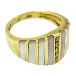 18ct gold mother of pearl and diamond dress ring, stamped 750