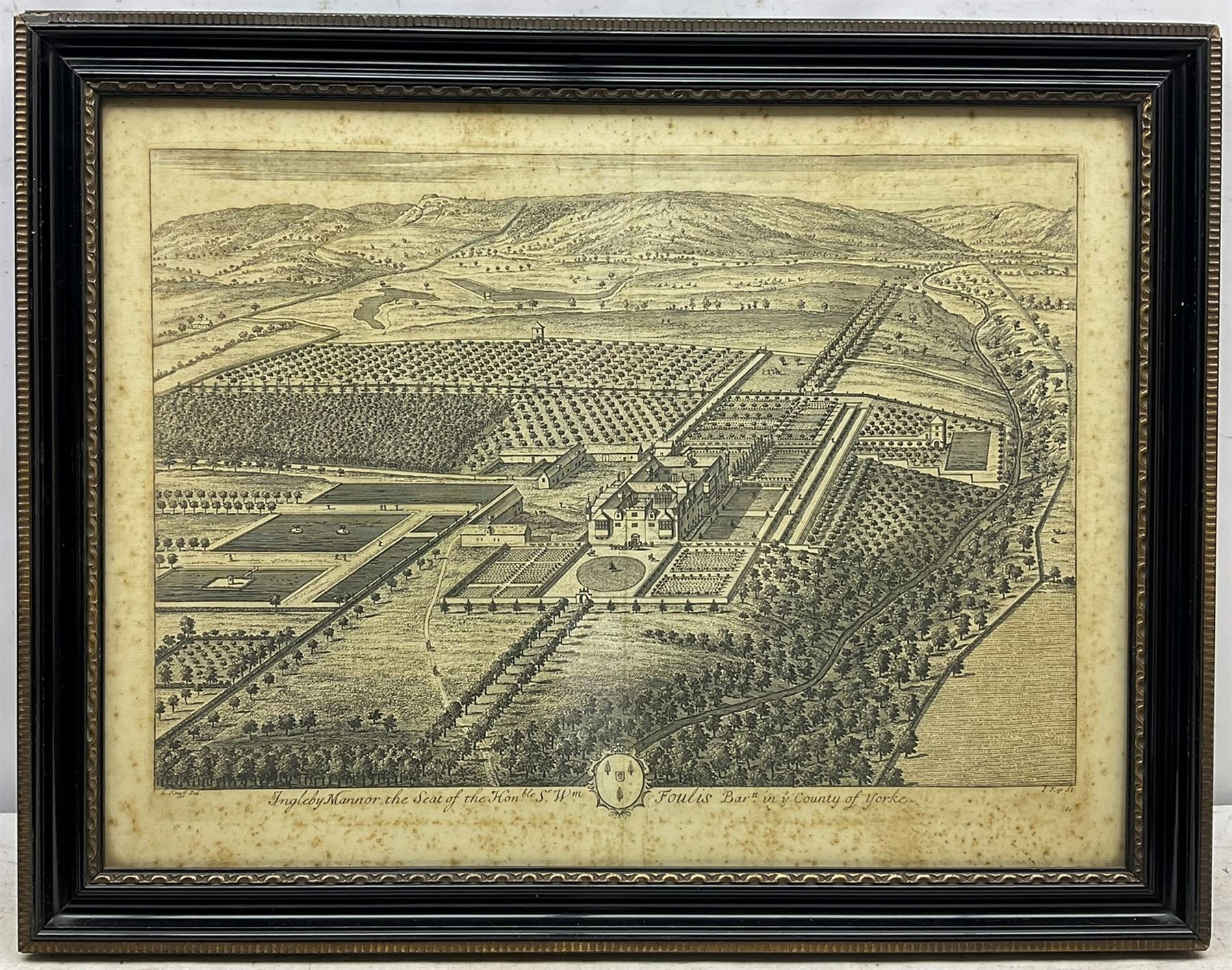 Johannes 'Jan' Kip (Dutch 1653-1722) and Leonard Knyff (Dutch 1650-1722): Yorkshire Topographical Views, comprising: 'Ingleby Manor', 'Constable Burton', 'Great Ribston', 'Whixley', 'Spotbrough', 'Newby' and 'Swillington', set seven 18th century engravings 40cm x 53cm (7)