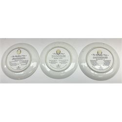 Four Royal Doulton Images figures comprising 'Happy Anniversary', 'Wedding Day', 'Congratulations' and 'Carefree', together with a set of three Heinrich collectors plates depicting Fairies.