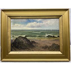 English School (19th century): Cornish Rocky Beach scene, oil on board unsigned 20cm x 29cm 