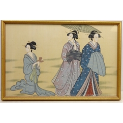  Chinese Figures, 20th century painting on silk unsigned 45cm x 69cm  