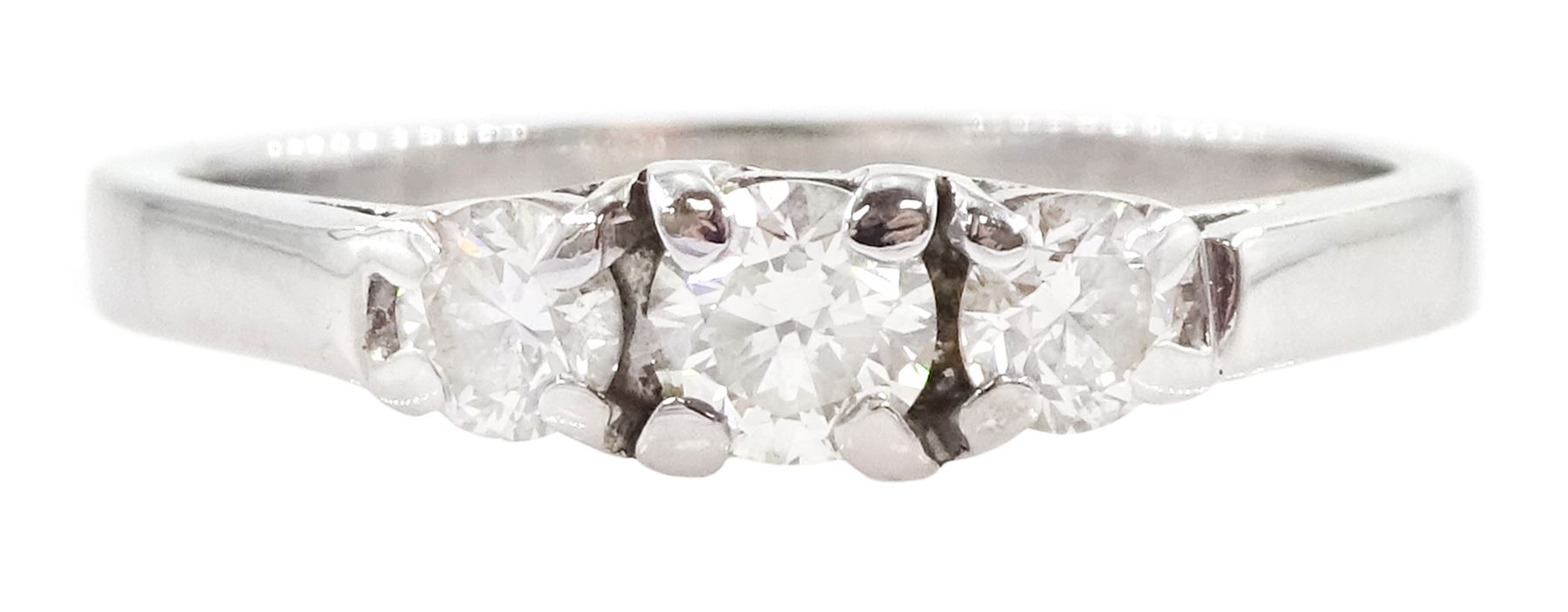 18ct white gold three stone round brilliant cut diamond ring, hallmarked, total diamond weight approx 0.50 carat