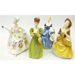  Three Royal Doulton figures 'Diana', 'Hilary' and 'Sandra' and another by Francesca Art China (4)  