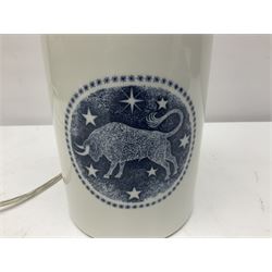 Royal Copenhagen table lamp, with zodiac sign Taurus upon a white ground, wuht printed mark beneath, H34cm 