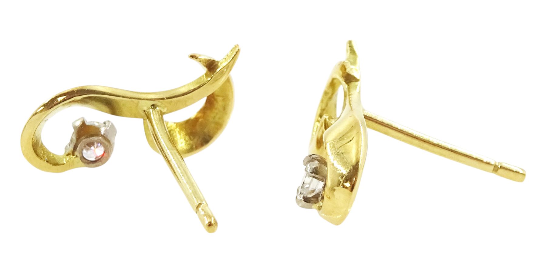 Pair of 18ct gold round brilliant cut diamond 'J' stud earrings, total diamond weight approx 0.10 carat