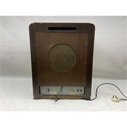 Late 1930s Art Deco Ferguson 503AC walnut cased valve radio, with glazed oval dial above four Bakelite knobs, H55cm D28cm W42cm