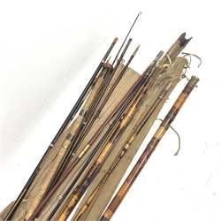 Vintage cane fishing rods including Chevalier by Bowness & Son etc, with various bags